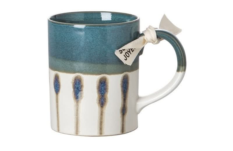 Japanese Stripe Glazed Ceramic Mug 11.5oz: blue ombré & white drip design, ceramic.